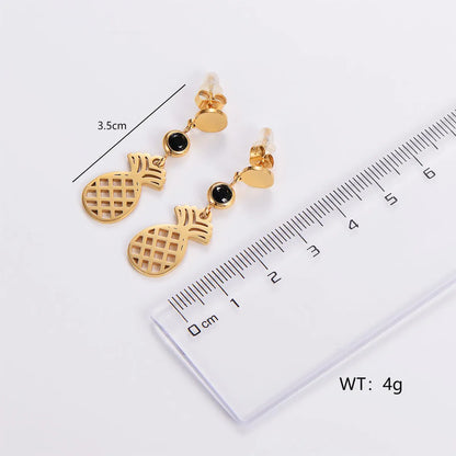 1 Pair Casual Simple Style Pineapple Plating Hollow Out Inlay 304 Stainless Steel Rhinestones 18K Gold Plated Drop Earrings