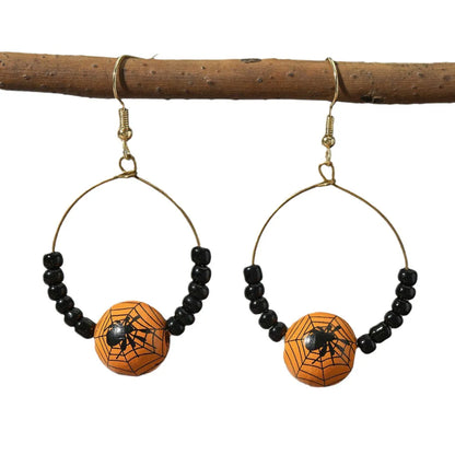 1 Pair Casual Simple Style Pumpkin Spider Spider Web Wood Drop Earrings