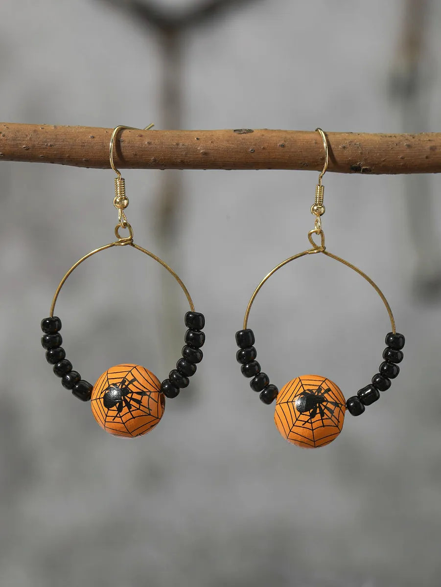 1 Pair Casual Simple Style Pumpkin Spider Spider Web Wood Drop Earrings