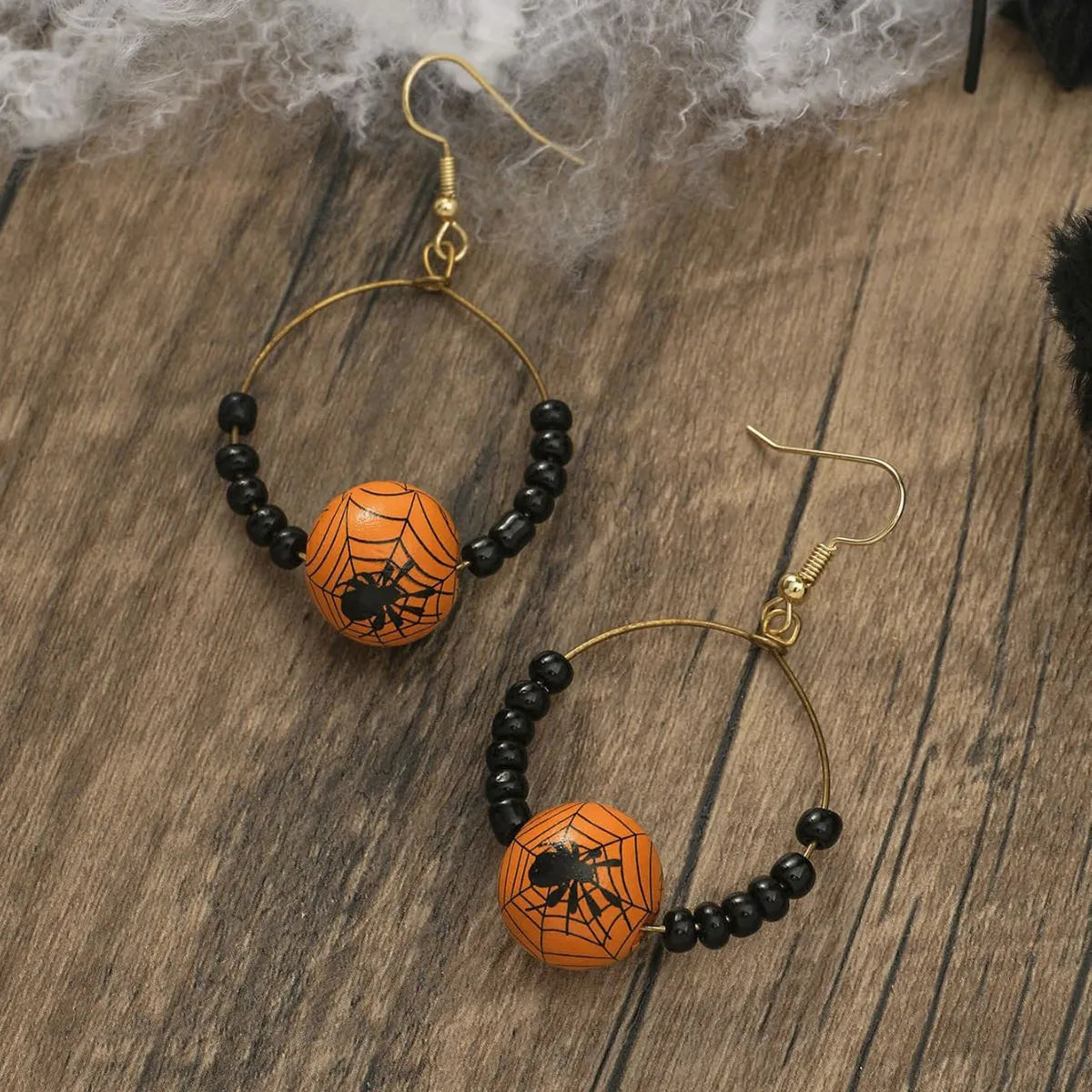 1 Pair Casual Simple Style Pumpkin Spider Spider Web Wood Drop Earrings