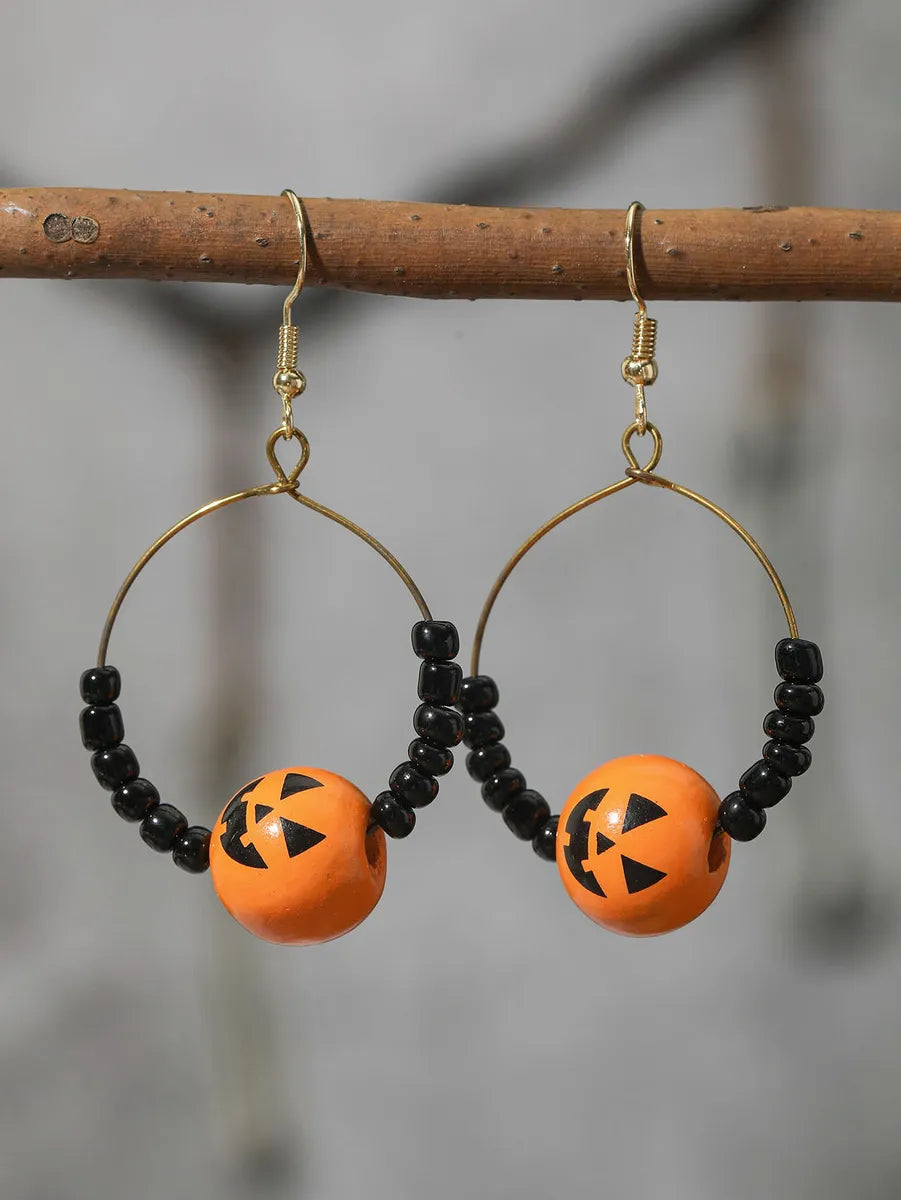 1 Pair Casual Simple Style Pumpkin Spider Spider Web Wood Drop Earrings