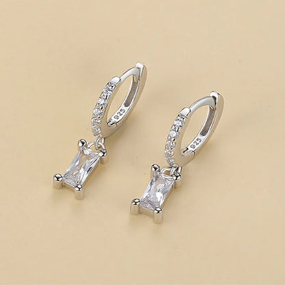 1 Pair Casual Simple Style Rectangle Plating Inlay Sterling Silver High Carbon Diamond Drop Earrings