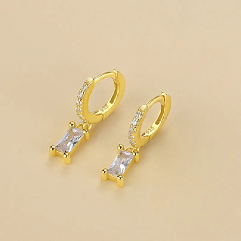 1 Pair Casual Simple Style Rectangle Plating Inlay Sterling Silver High Carbon Diamond Drop Earrings