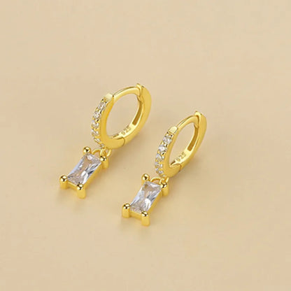 1 Pair Casual Simple Style Rectangle Plating Inlay Sterling Silver High Carbon Diamond Drop Earrings