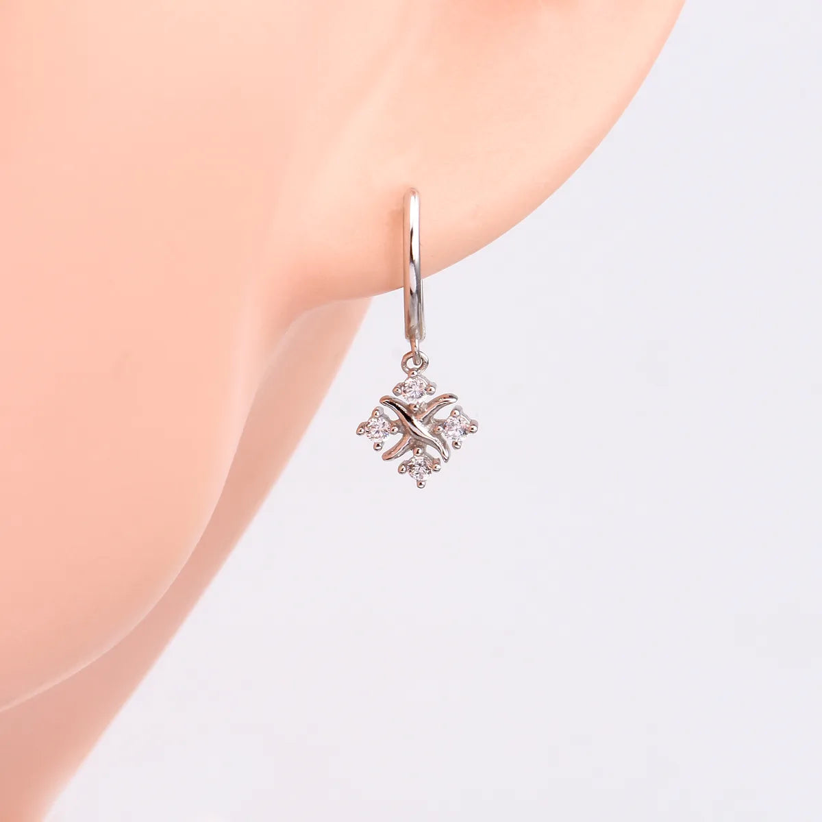 1 Pair Casual Simple Style Rhombus Inlay Sterling Silver Zircon Earrings