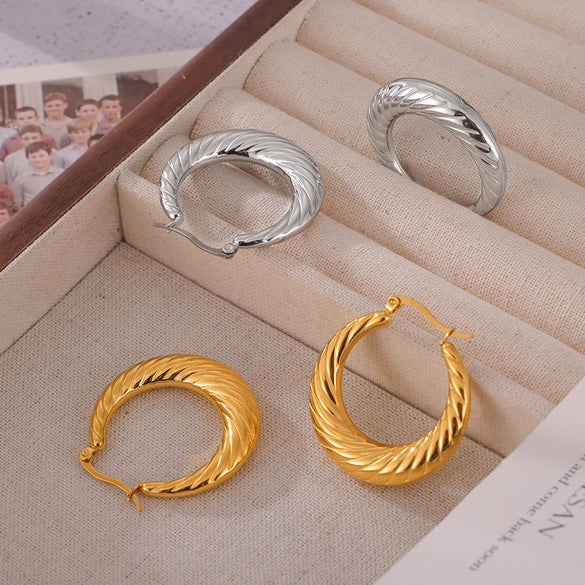 1 Pair Casual Simple Style Round 304 Stainless Steel 18K Gold Plated Earrings