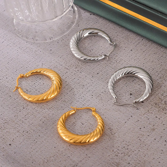 1 Pair Casual Simple Style Round 304 Stainless Steel 18K Gold Plated Earrings