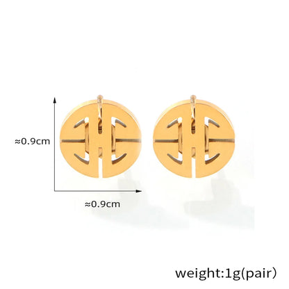 1 Pair Casual Simple Style Round Chinese Character Lines Hollow Out 304 Stainless Steel 18K Gold Plated Ear Studs