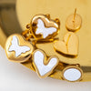 1 Pair Casual Simple Style Round Heart Shape Butterfly Inlay 304 Stainless Steel Shell Ear Studs