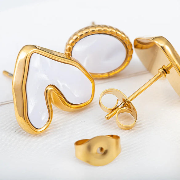 1 Pair Casual Simple Style Round Heart Shape Butterfly Inlay 304 Stainless Steel Shell Ear Studs