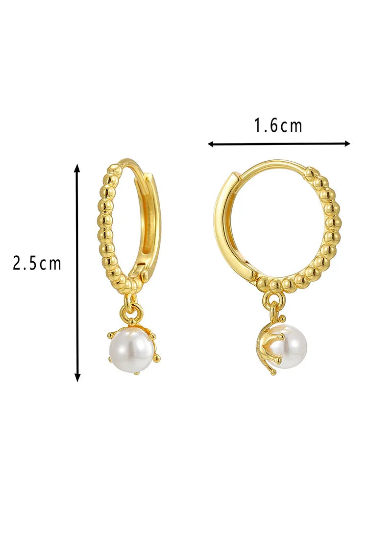 1 Pair Casual Simple Style Round Inlay Sterling Silver Pearl 14K Gold Plated Drop Earrings