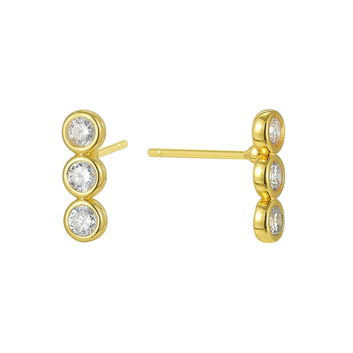 1 Pair Casual Simple Style Round Inlay Sterling Silver Zircon 14K Gold Plated Ear Studs