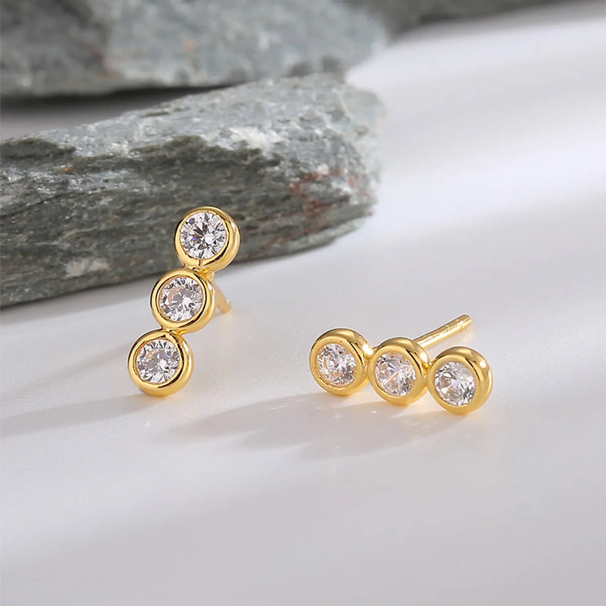 1 Pair Casual Simple Style Round Inlay Sterling Silver Zircon 14K Gold Plated Ear Studs