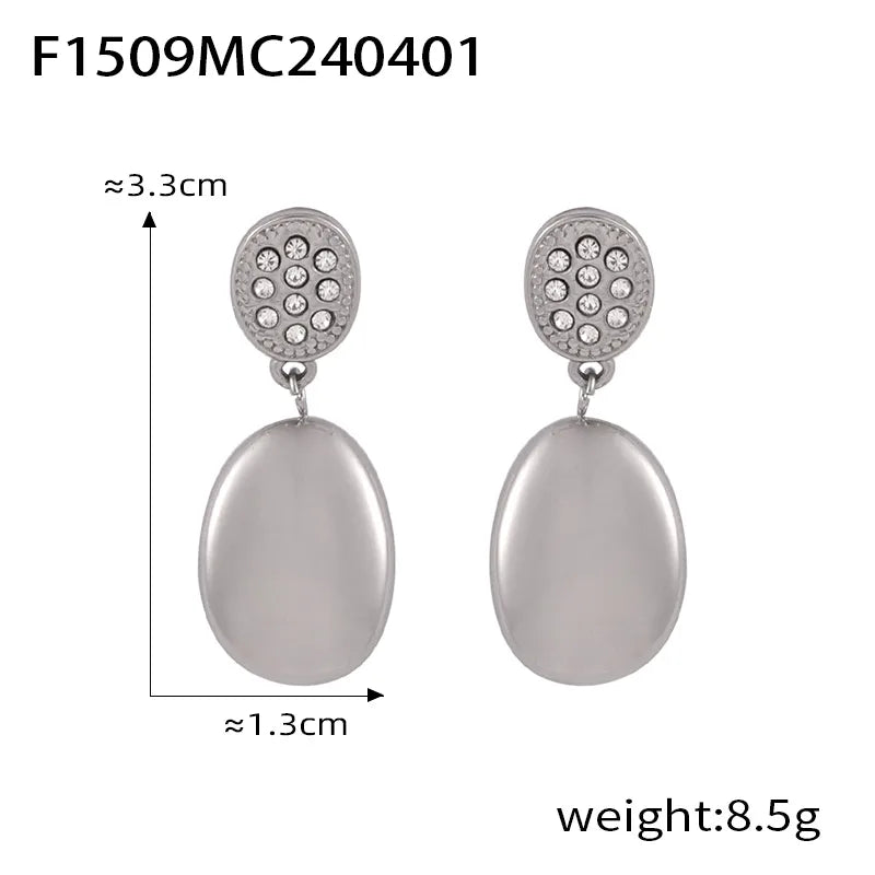 1 Pair Casual Simple Style Round Oval Plating Inlay Titanium Steel Rhinestones 18K Gold Plated Drop Earrings