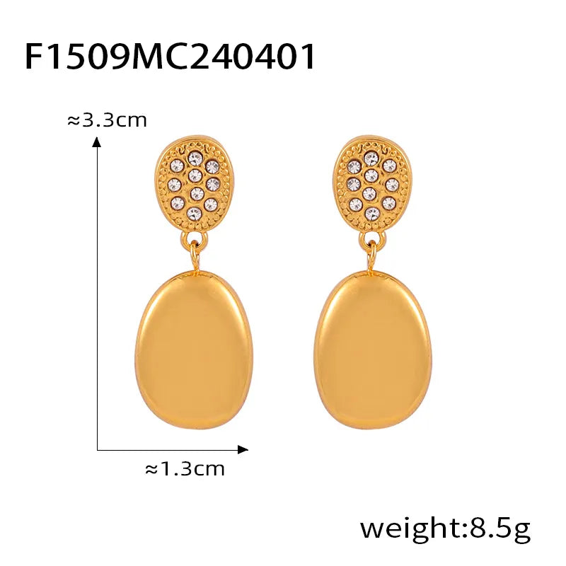 1 Pair Casual Simple Style Round Oval Plating Inlay Titanium Steel Rhinestones 18K Gold Plated Drop Earrings