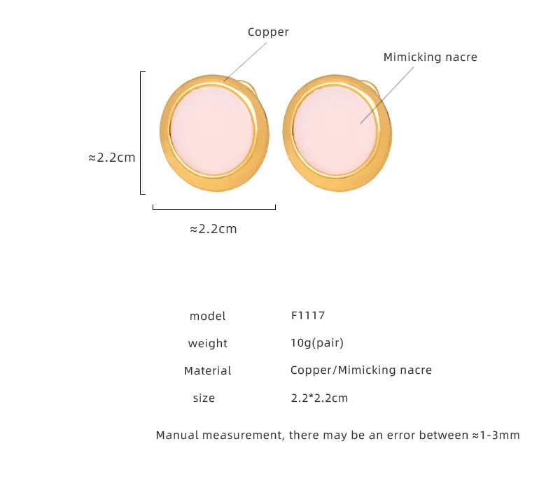 1 Pair Casual Simple Style Round Plating Inlay Copper Shell 18k Gold Plated Ear Studs