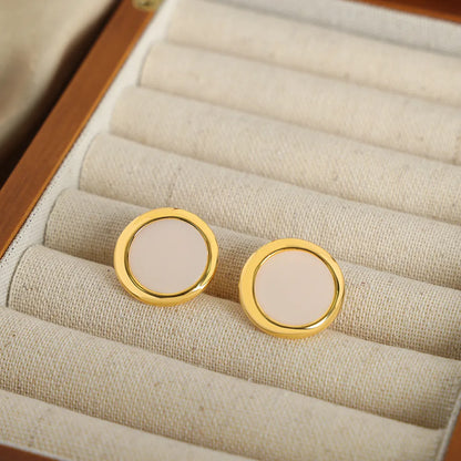 1 Pair Casual Simple Style Round Plating Inlay Copper Shell 18k Gold Plated Ear Studs