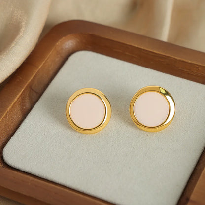 1 Pair Casual Simple Style Round Plating Inlay Copper Shell 18k Gold Plated Ear Studs