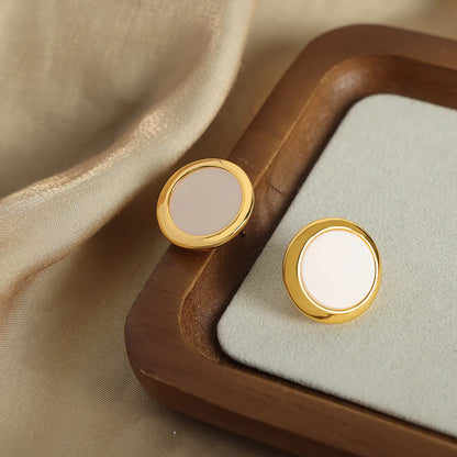 1 Pair Casual Simple Style Round Plating Inlay Copper Shell 18k Gold Plated Ear Studs