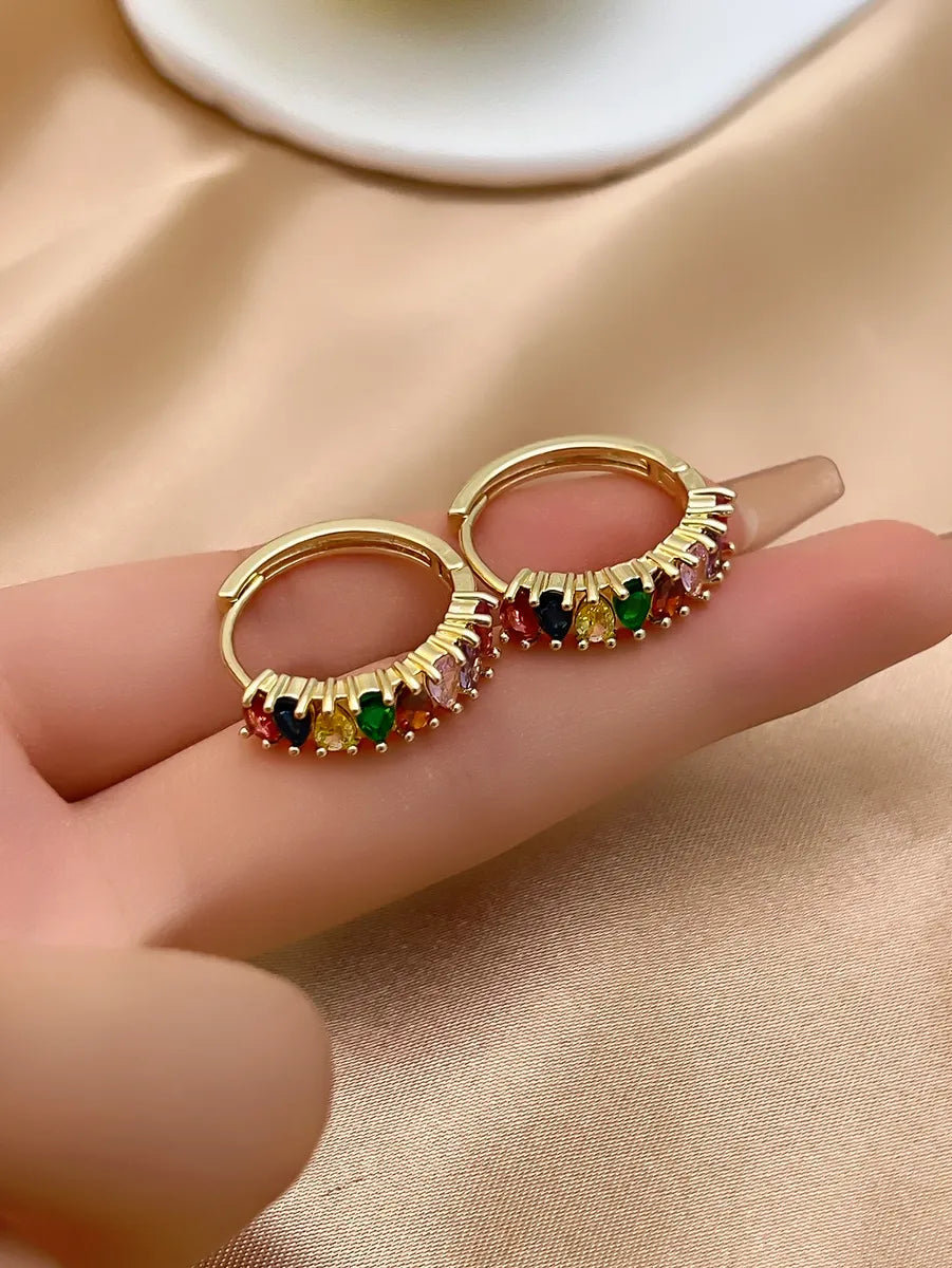 1 Pair Casual Simple Style Round Plating Inlay Copper Zircon White Gold Plated Gold Plated Hoop Earrings