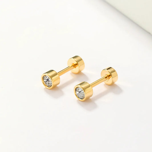 1 Pair Casual Simple Style Round Plating Inlay Stainless Steel Zircon 18k Gold Plated Ear Studs