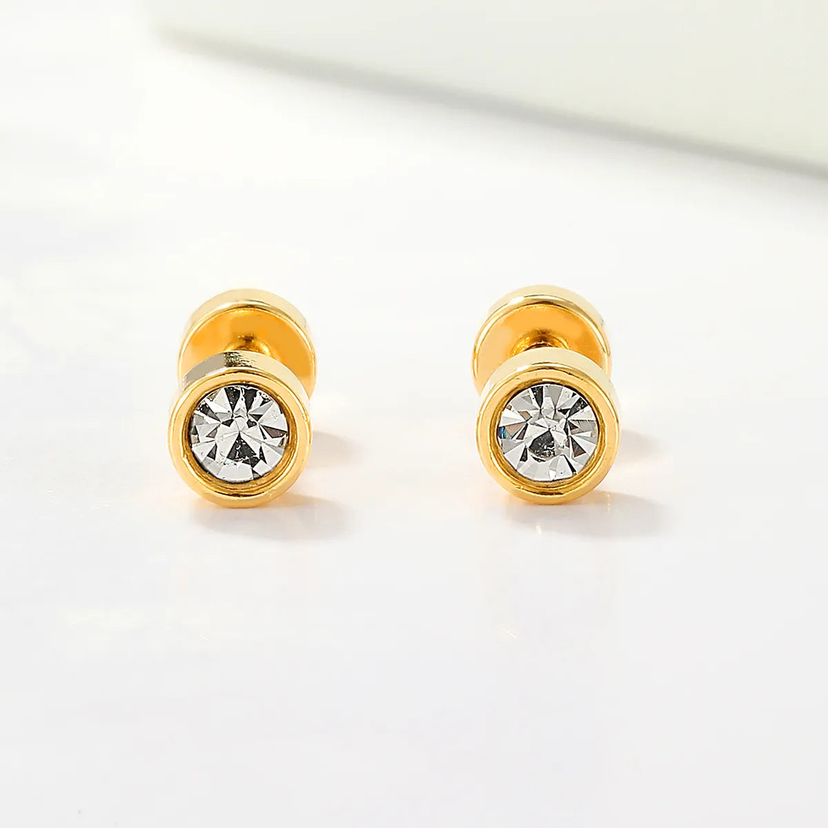 1 Pair Casual Simple Style Round Plating Inlay Stainless Steel Zircon 18k Gold Plated Ear Studs