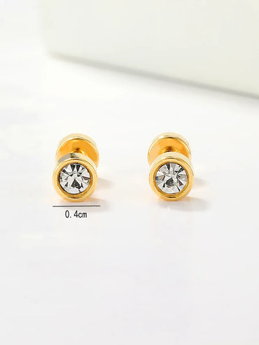 1 Pair Casual Simple Style Round Plating Inlay Stainless Steel Zircon 18k Gold Plated Ear Studs