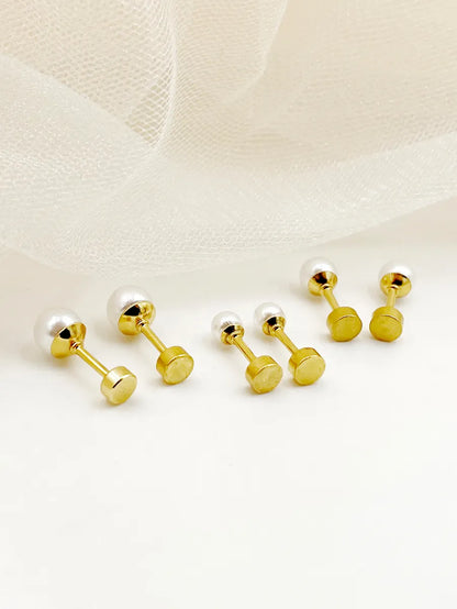 1 Pair Casual Simple Style Round Plating Stainless Steel Imitation Pearl Gold Plated Ear Studs