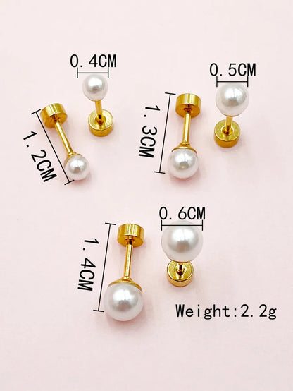 1 Pair Casual Simple Style Round Plating Stainless Steel Imitation Pearl Gold Plated Ear Studs