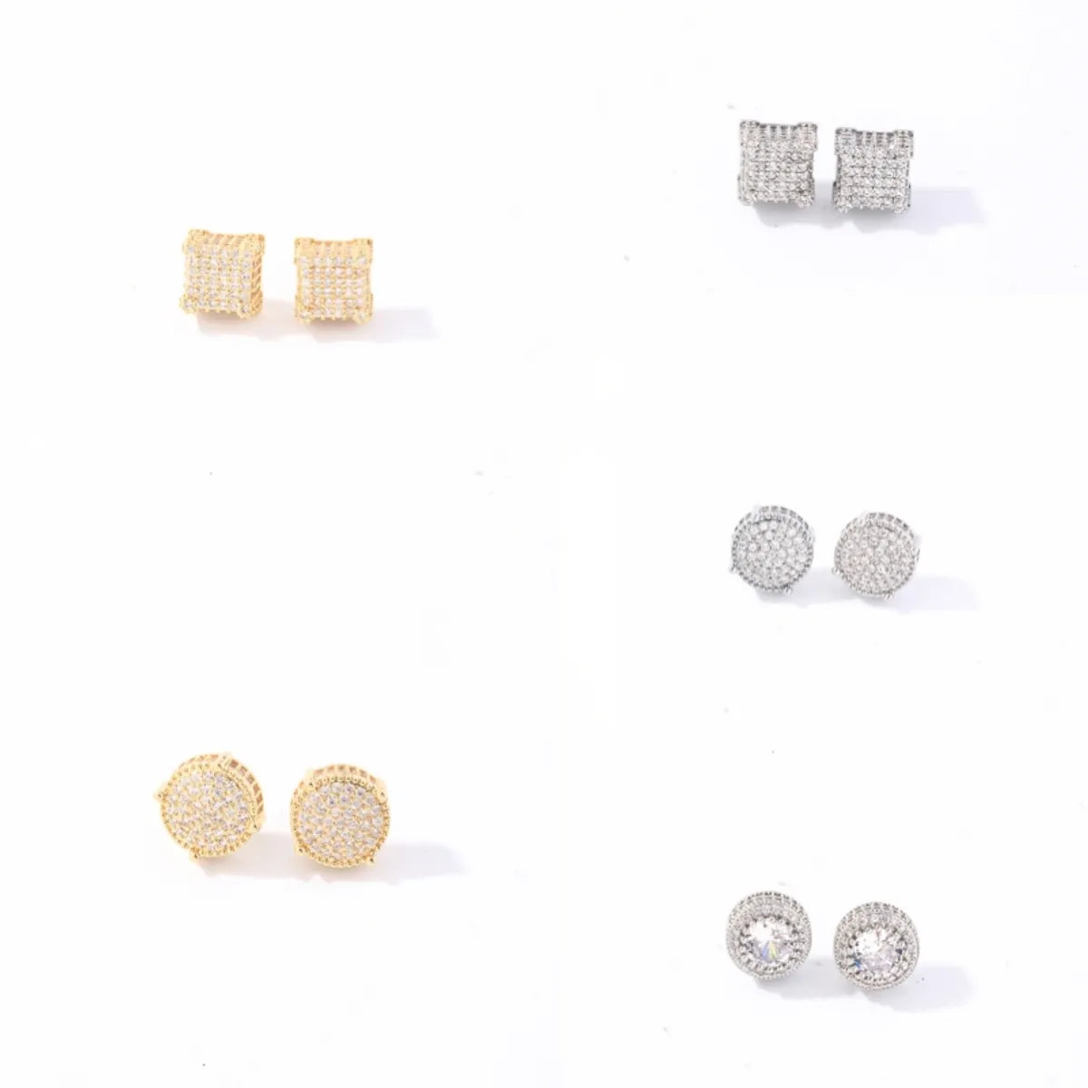 1 Pair Casual Simple Style Round Square Plating Inlay Copper Zircon White Gold Plated Gold Plated Ear Studs