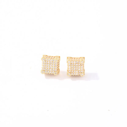 1 Pair Casual Simple Style Round Square Plating Inlay Copper Zircon White Gold Plated Gold Plated Ear Studs