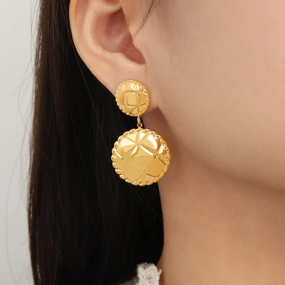 1 Pair Casual Simple Style Round Star Plating Carving Titanium Steel 18K Gold Plated Drop Earrings