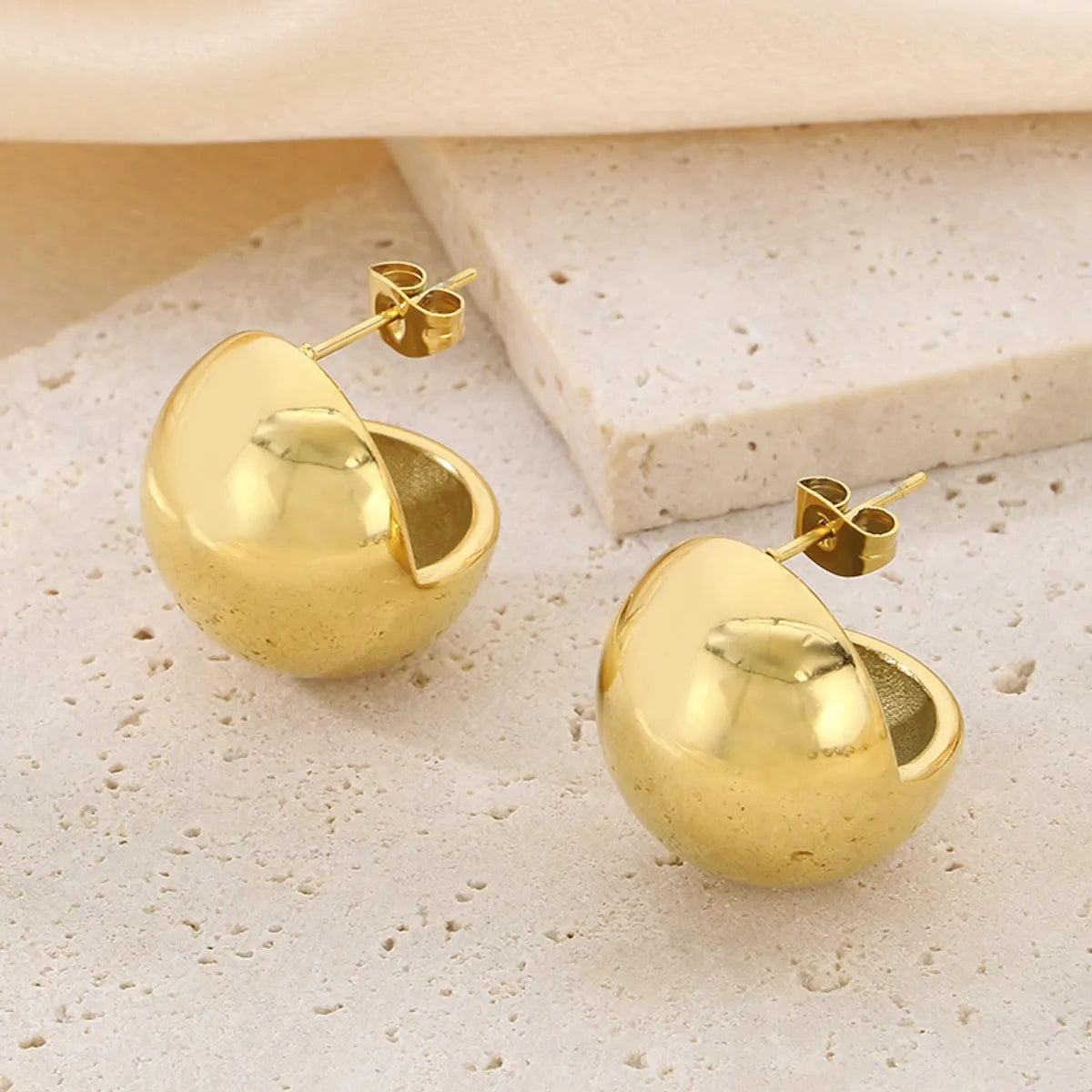 1 Pair Casual Simple Style Semicircle 304 Stainless Steel 18K Gold Plated Ear Studs