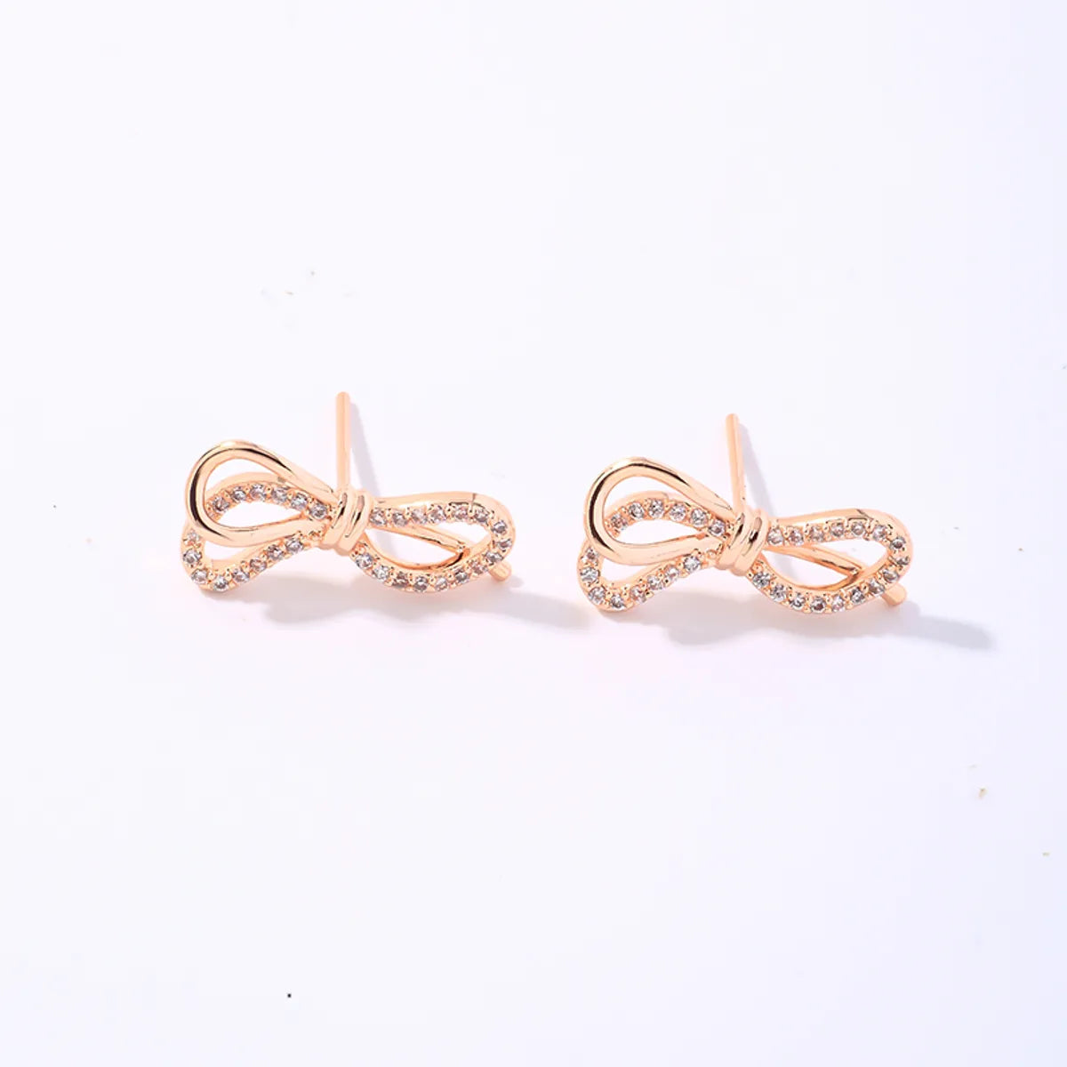 1 Pair Casual Simple Style Shiny Bow Knot Plating Inlay Copper Zircon Rose Gold Plated Ear Studs