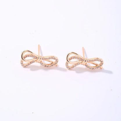 1 Pair Casual Simple Style Shiny Bow Knot Plating Inlay Copper Zircon Rose Gold Plated Ear Studs