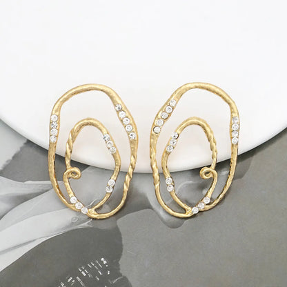 1 Pair Casual Simple Style Shiny Geometric Plating Inlay Alloy Rhinestones Ear Studs