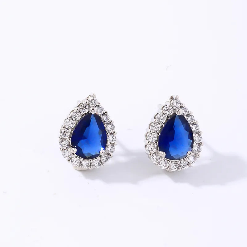 1 Pair Casual Simple Style Shiny Oval Water Droplets Plating Inlay Copper Zircon Rhodium Plated Ear Studs