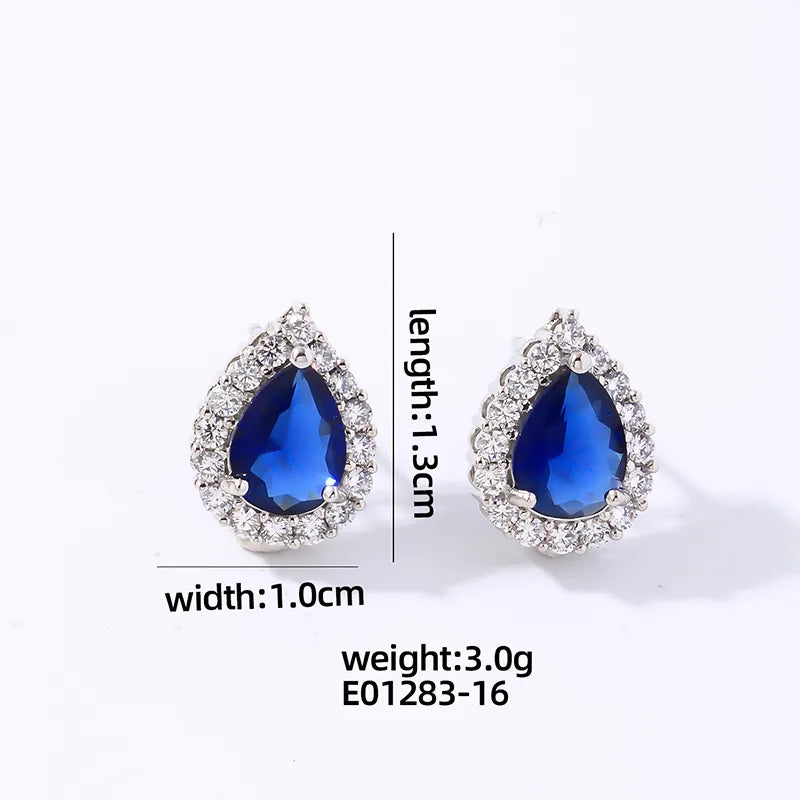 1 Pair Casual Simple Style Shiny Oval Water Droplets Plating Inlay Copper Zircon Rhodium Plated Ear Studs