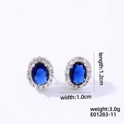 1 Pair Casual Simple Style Shiny Oval Water Droplets Plating Inlay Copper Zircon Rhodium Plated Ear Studs