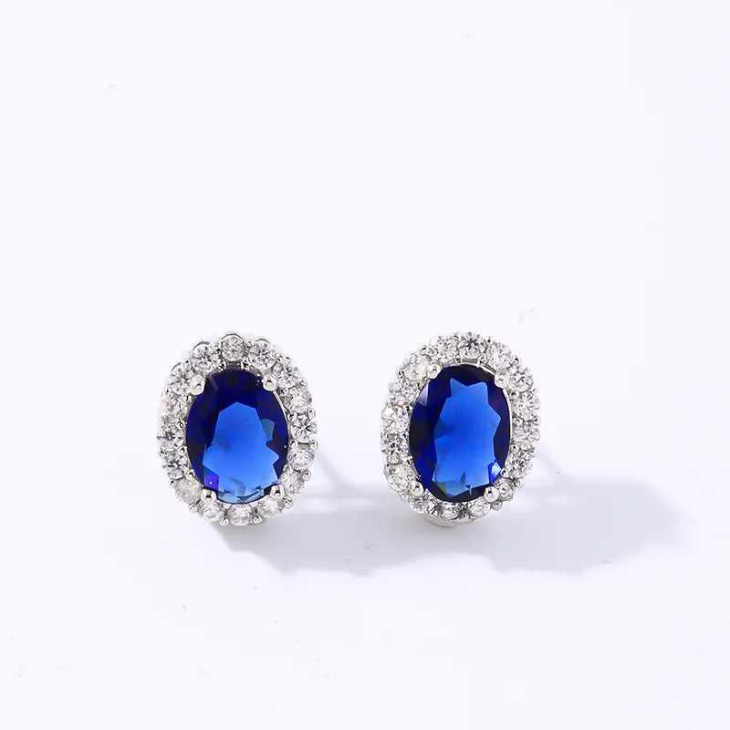 1 Pair Casual Simple Style Shiny Oval Water Droplets Plating Inlay Copper Zircon Rhodium Plated Ear Studs