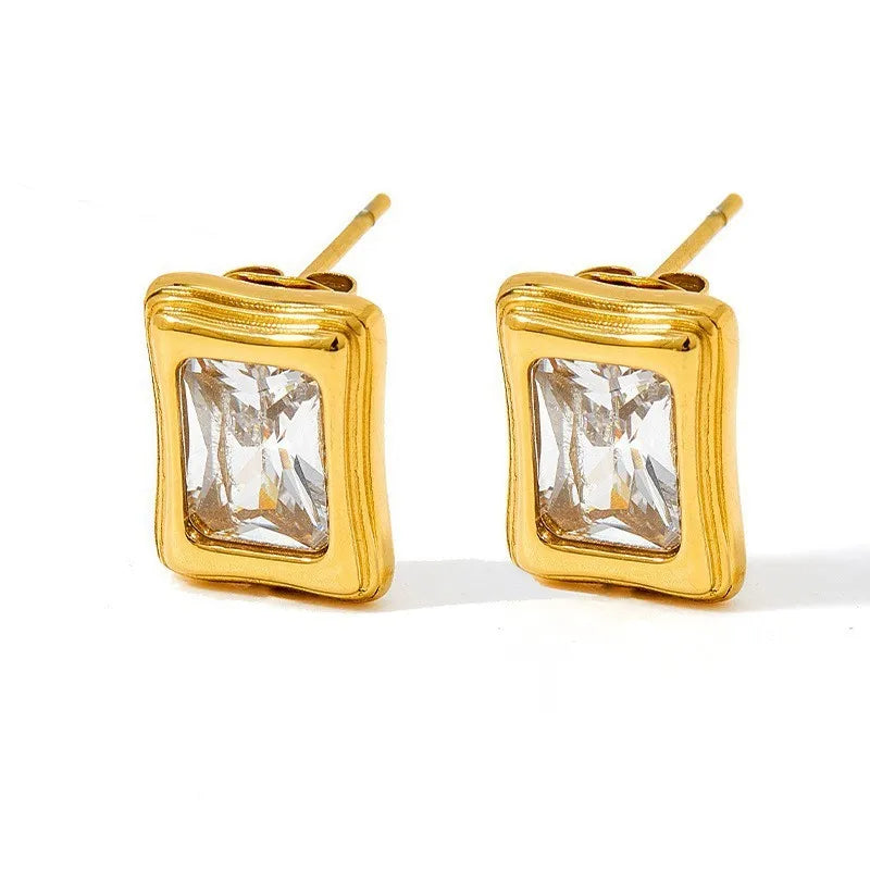 1 Pair Casual Simple Style Shiny Rectangle Inlay 304 Stainless Steel Zircon 16K Gold Plated White Gold Plated Gold Plated Ear Studs