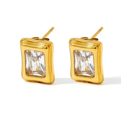 1 Pair Casual Simple Style Shiny Rectangle Inlay 304 Stainless Steel Zircon 16K Gold Plated White Gold Plated Gold Plated Ear Studs