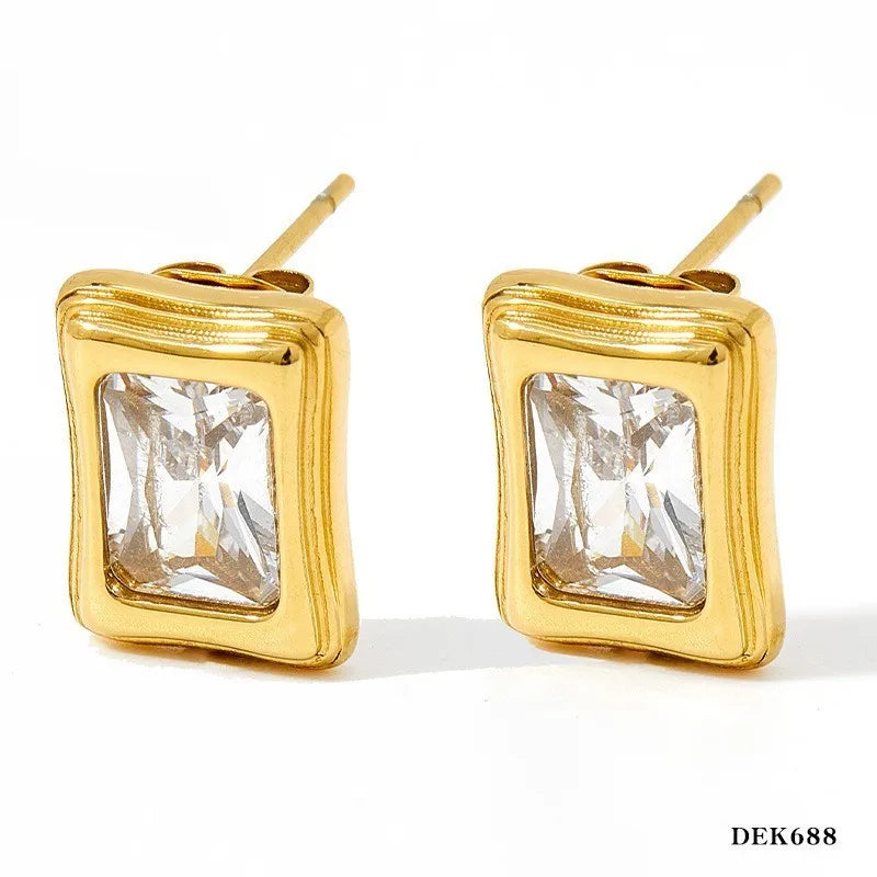 1 Pair Casual Simple Style Shiny Rectangle Inlay 304 Stainless Steel Zircon 16K Gold Plated White Gold Plated Gold Plated Ear Studs