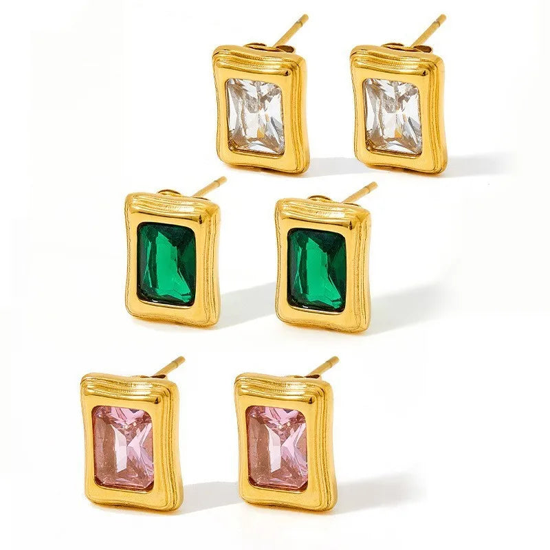 1 Pair Casual Simple Style Shiny Rectangle Inlay 304 Stainless Steel Zircon 16K Gold Plated White Gold Plated Gold Plated Ear Studs