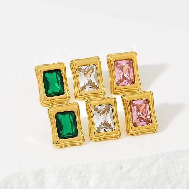 1 Pair Casual Simple Style Shiny Rectangle Inlay 304 Stainless Steel Zircon 16K Gold Plated White Gold Plated Gold Plated Ear Studs