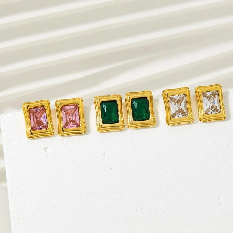 1 Pair Casual Simple Style Shiny Rectangle Inlay 304 Stainless Steel Zircon 16K Gold Plated White Gold Plated Gold Plated Ear Studs