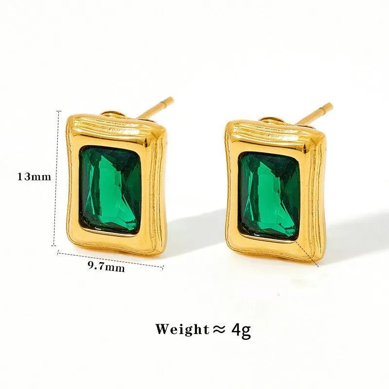 1 Pair Casual Simple Style Shiny Rectangle Inlay 304 Stainless Steel Zircon 16K Gold Plated White Gold Plated Gold Plated Ear Studs