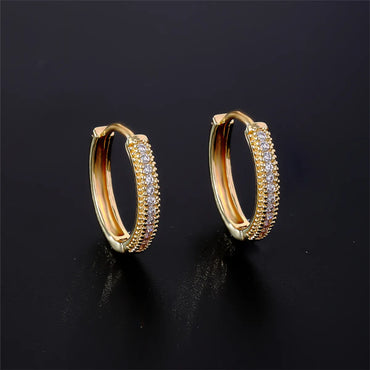 1 Pair Casual Simple Style Shiny Round Plating Inlay Copper Zircon Gold Plated Hoop Earrings