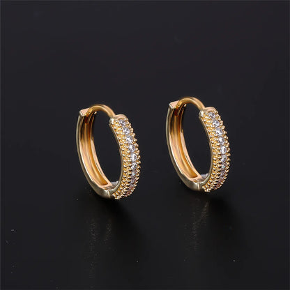 1 Pair Casual Simple Style Shiny Round Plating Inlay Copper Zircon Gold Plated Hoop Earrings