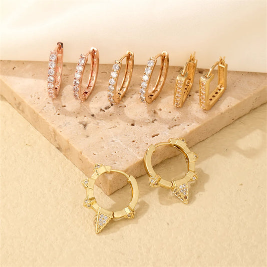 1 Pair Casual Simple Style Shiny Square Oval Plating Inlay Copper Zircon Rose Gold Plated White Gold Plated Gold Plated Earrings